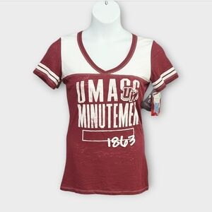NWT Blue 84 UMass Minutemen Women's V-Neck Tee - Maroon and White ~sz XL